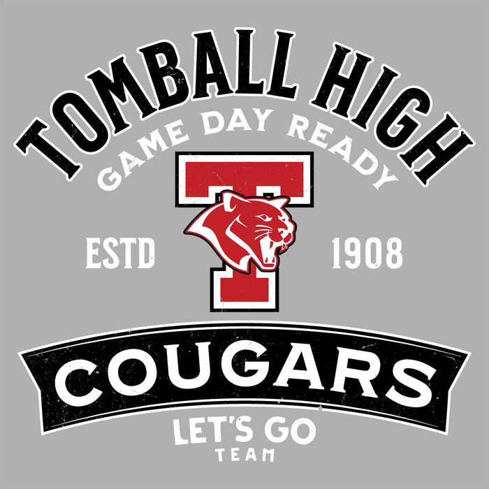 Close-up view of Tomball High School Cougars Unisex 3/4 sleeve Raglan T-shirt 221