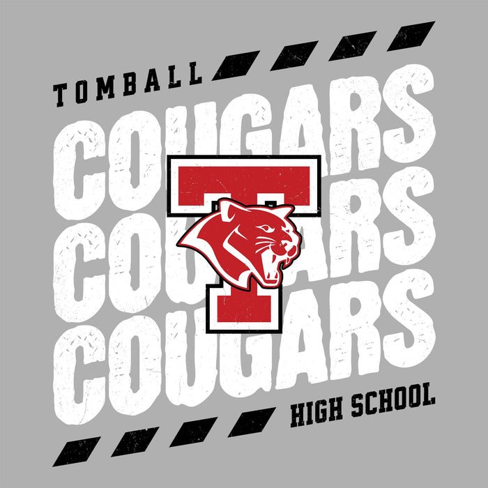 Close-up view of Tomball High School Cougars Unisex 3/4 sleeve Raglan T-shirt 223