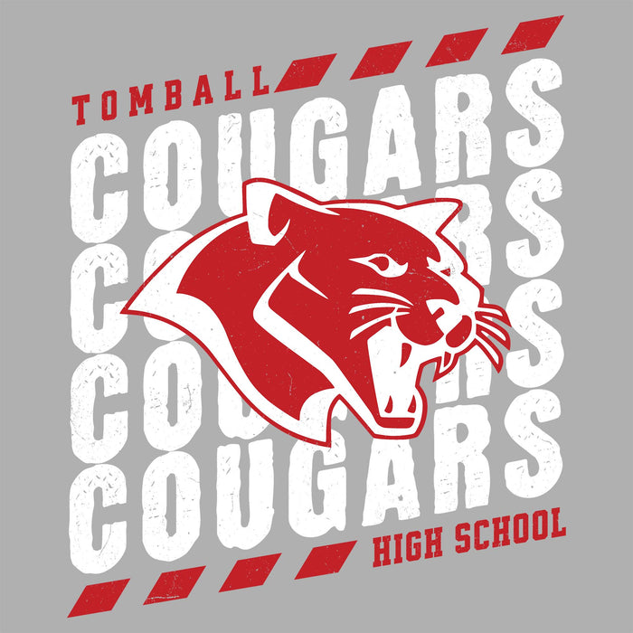 Close-up view of Tomball High School Cougars Women's Grey SoftStyle T-shirt 223