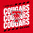 A red graphic design featuring the words 'TOMBALL COUGARS HIGH SCHOOL' with a large stylized 'T' and cougar mascot logo in the center. The text is in distressed white with black accents and black diagonal stripe motifs near the top and bottom. Tomball High School Cougars Classic Unisex Red T-shirt 223