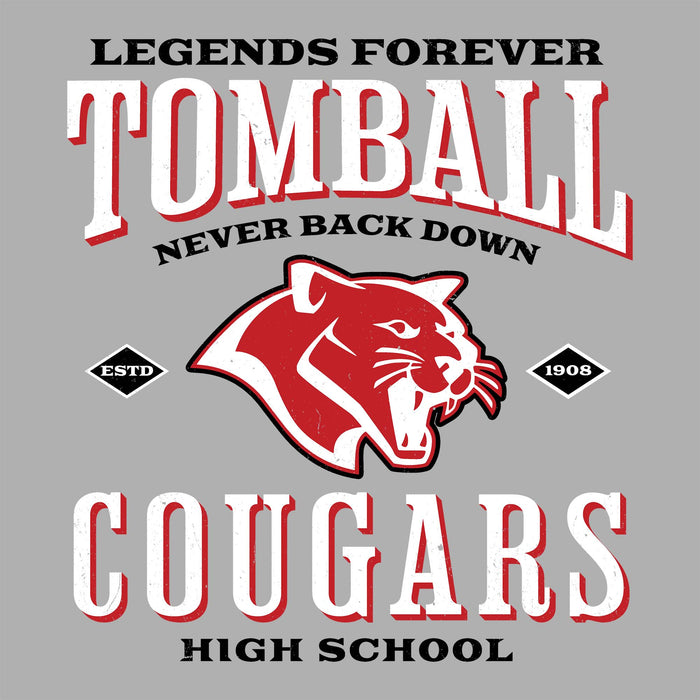 Close-up view of Tomball High School Cougars Unisex 3/4 sleeve Raglan T-shirt 230