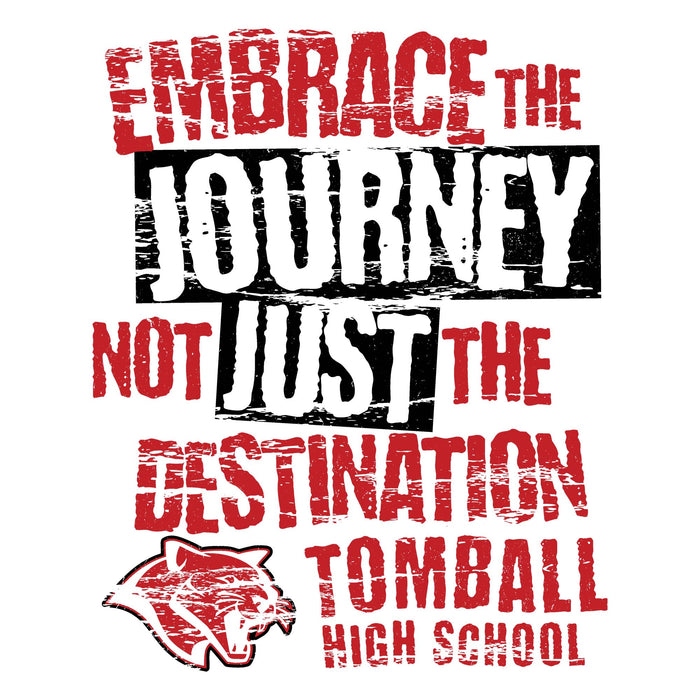 Close-up view of Tomball High School Cougars Unisex 3/4 sleeve Raglan T-shirt 232