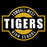 A circular school logo on a black background reading 'TOMBALL WEST TIGERS HIGH SCHOOL' in white text with a distressed gold/yellow border. Tomball West High School Tigers Women's Black SoftStyle T-shirt 011