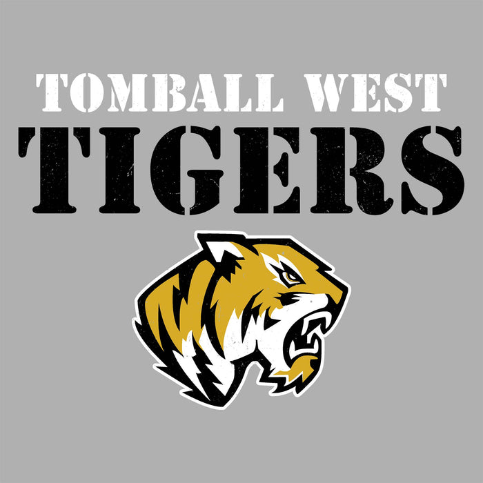 Close-up view of Tomball West High School Tigers Unisex 3/4 sleeve Raglan T-shirt 017