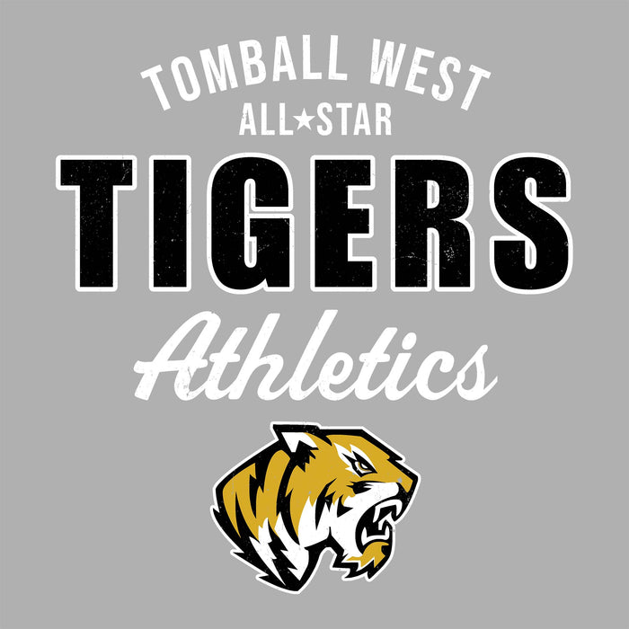 Close-up view of Tomball West High School Tigers Women's Grey SoftStyle T-shirt 034