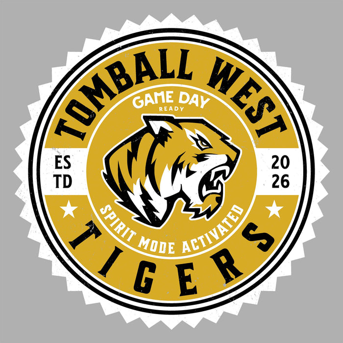 Close-up view of Tomball West High School Tigers Women's Grey SoftStyle T-shirt 203