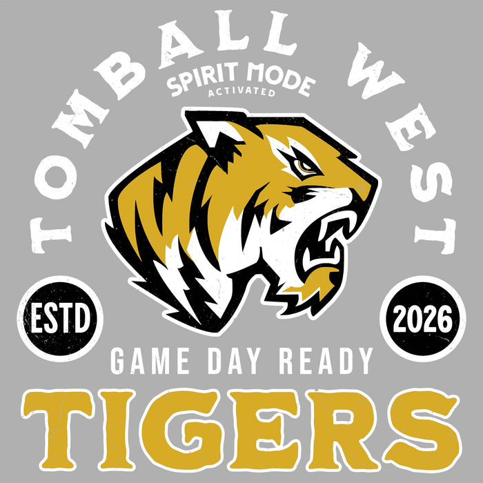 Close-up view of Tomball West High School Tigers Unisex 3/4 sleeve Raglan T-shirt 208