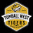 A school logo or emblem reading 'TOMBALL WEST TIGERS HIGH SCHOOL' with a stylized tiger head above, on a black background. Tomball West High School Tigers Women's Black SoftStyle T-shirt 209