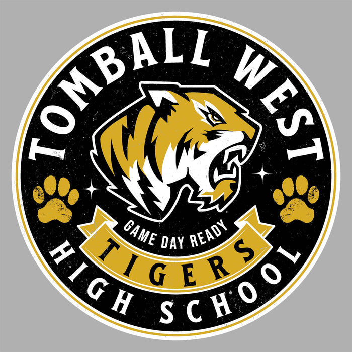 Close-up view of Tomball West High School Tigers Unisex 3/4 sleeve Raglan T-shirt 215