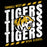 Tomball West High School Tigers graphic design on a black background, featuring distressed white 'TIGERS' text, yellow 'TOMBALL WEST' and 'HIGH SCHOOL' text, and a stylized tiger head logo. Tomball West High School Tigers Black Classic Unisex T-shirt 223