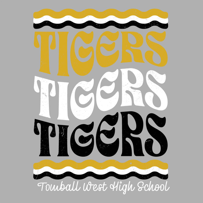 Close-up view of Tomball West High School Tigers Unisex 3/4 sleeve Raglan T-shirt 227