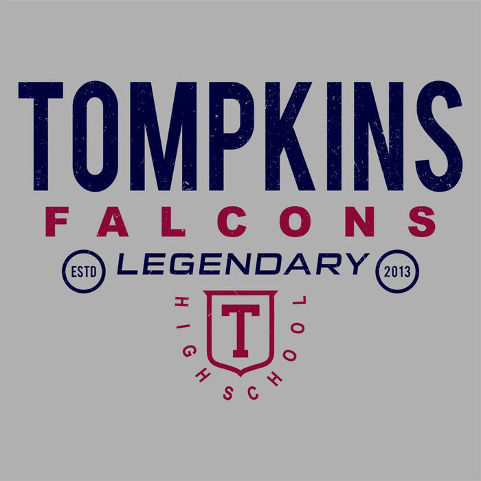 Close-up view of Tompkins High School Falcons Women's Grey T-shirt 003