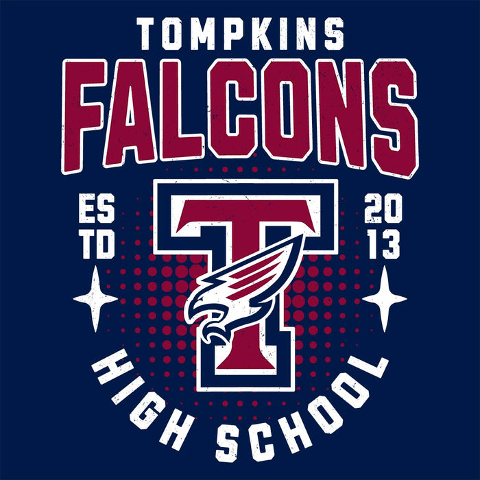 Close-up view of Tompkins High School Falcons Navy Classic Unisex T-shirt 204