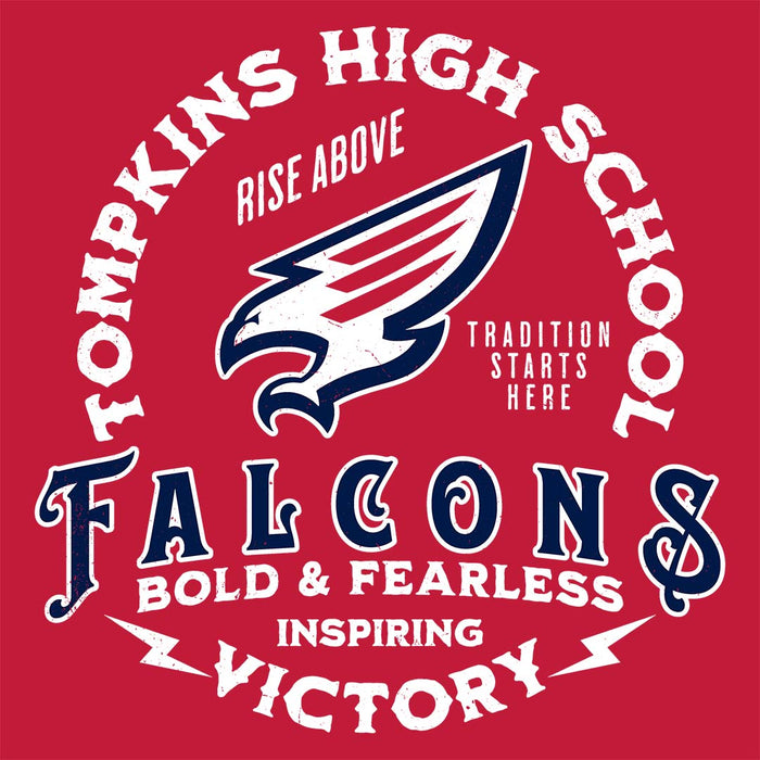 Close-up view of Tompkins High School Falcons Red Classic Unisex T-shirt 206