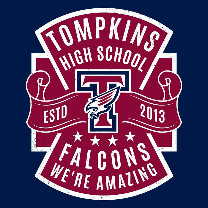 Close-up view of Tompkins High School Falcons Navy Classic Unisex T-shirt 207