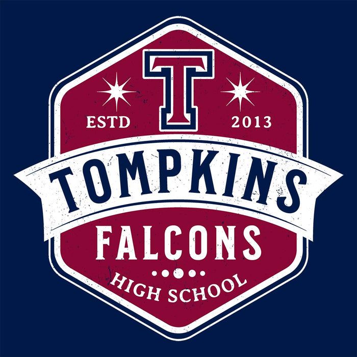 Close-up view of Tompkins High School Falcons Navy Classic Unisex T-shirt 209