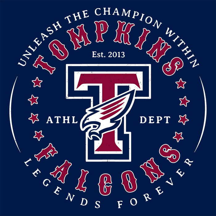 Close-up view of Tompkins High School Falcons Navy Classic Unisex T-shirt 214