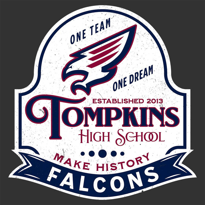 Close-up view of Tompkins High School Falcons Women's Dark Grey T-shirt 219