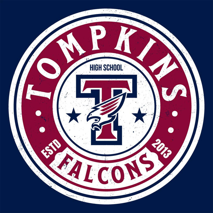 Close-up view of Tompkins High School Falcons Navy Classic Unisex T-shirt 220