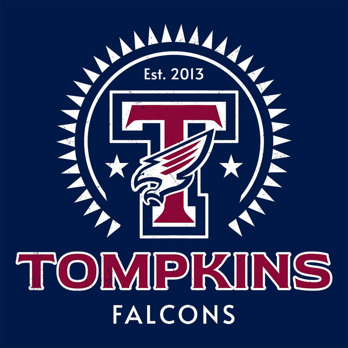 Close-up view of Tompkins High School Falcons Women's Navy Blue T-shirt 226