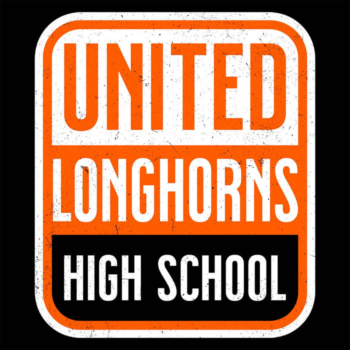 Close-up view of United High School Longhorns Unisex 3/4 sleeve Raglan T-shirt 001