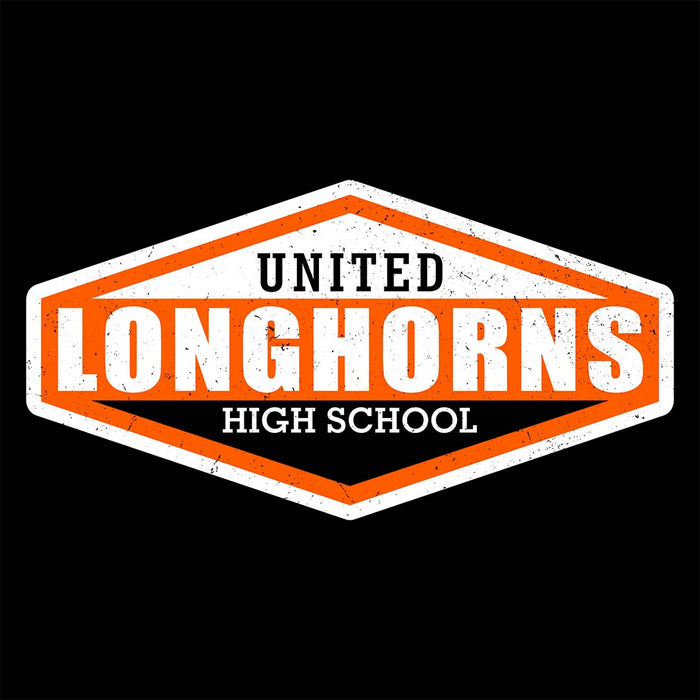 Close-up view of United High School Longhorns Unisex 3/4 sleeve Raglan T-shirt 009