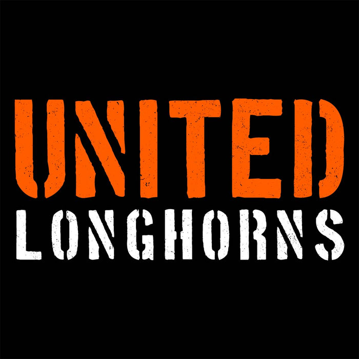 Close-up view of United High School Longhorns Unisex 3/4 sleeve Raglan T-shirt 017