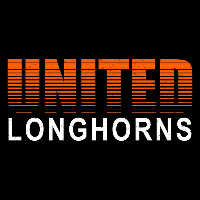 Close-up view of United High School Longhorns Unisex 3/4 sleeve Raglan T-shirt 024