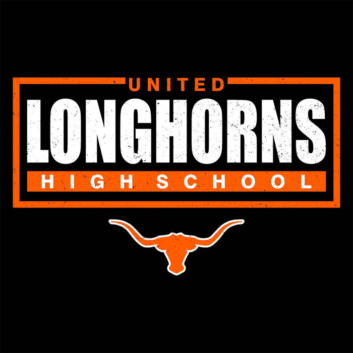 Close-up view of United High School Longhorns Women's Black T-shirt 049