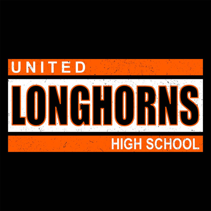 Close-up view of United High School Longhorns Women's Black T-shirt 098