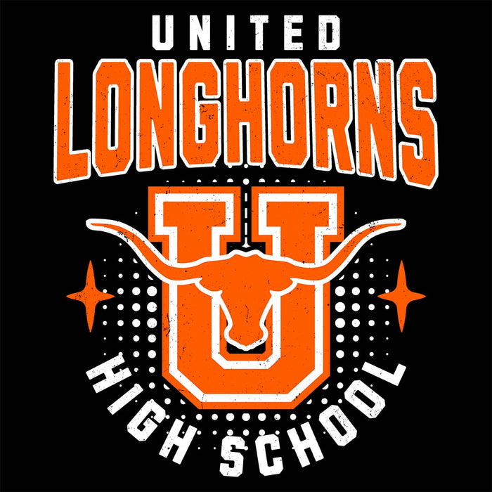 Close-up view of United High School Longhorns Black Classic Unisex T-shirt 204