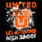 Close-up view of United High School Longhorns Unisex 3/4 sleeve Raglan T-shirt 205