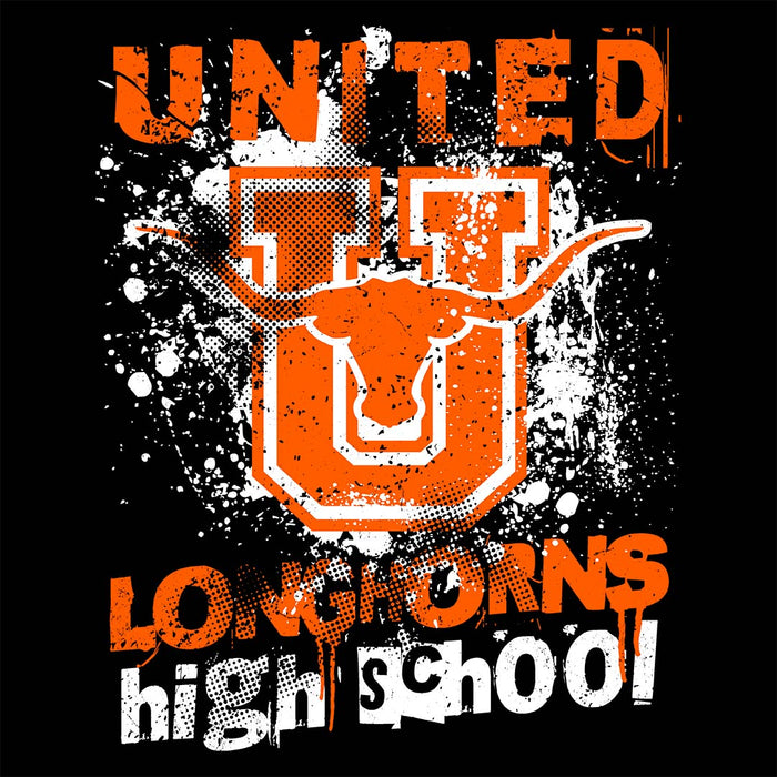 Close-up view of United High School Longhorns Unisex 3/4 sleeve Raglan T-shirt 205