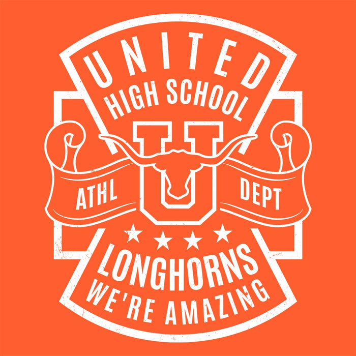 Close-up view of United High School Longhorns Orange Classic Unisex T-shirt 207