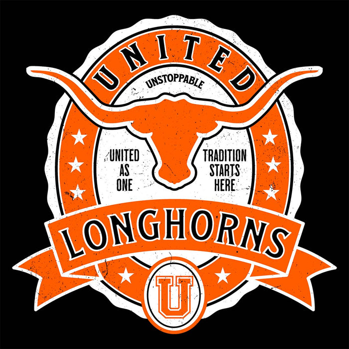 Close-up view of United High School Longhorns Black Classic Unisex T-shirt 212