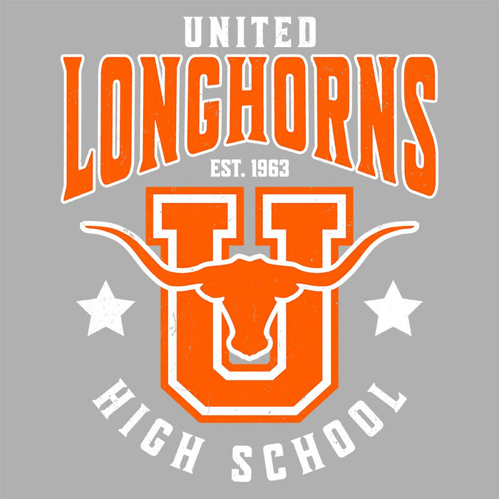 Close-up view of United High School Longhorns Women's Grey T-shirt 213