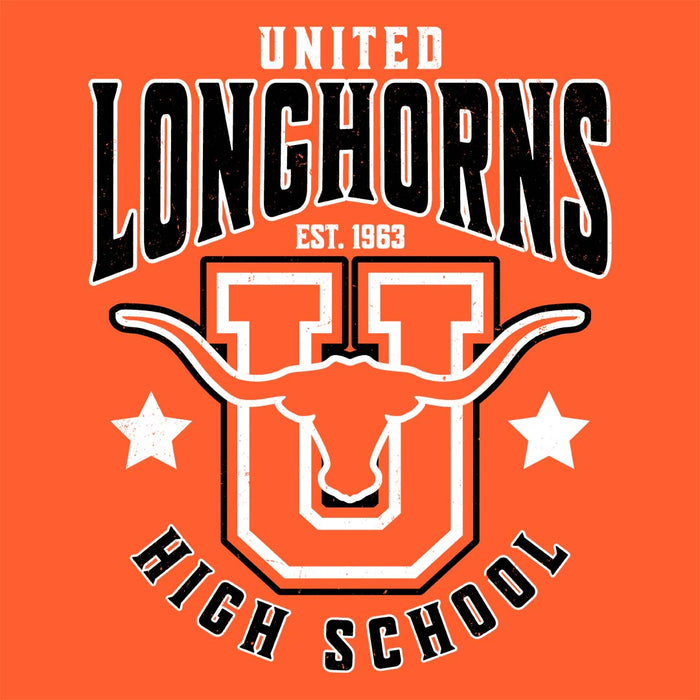 Close-up view of United High School Longhorns Orange Classic Unisex T-shirt 213