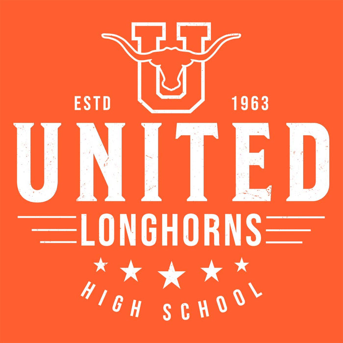 Close-up view of United High School Longhorns Orange Classic Unisex T-shirt 217