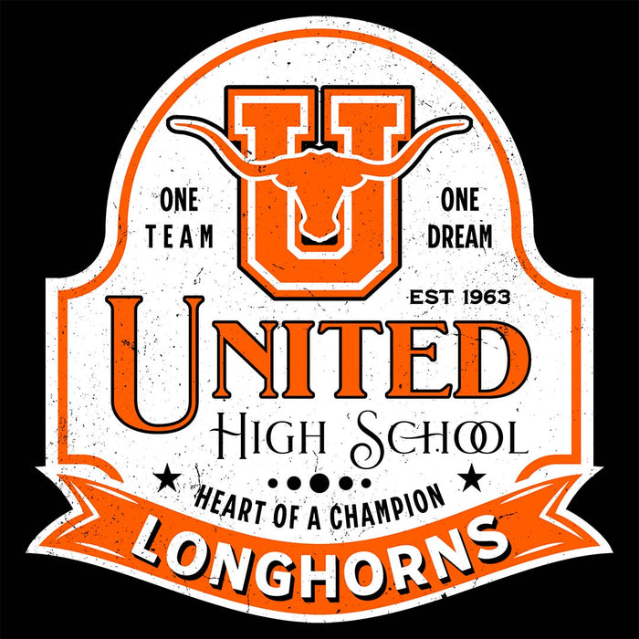 Close-up view of United High School Longhorns Women's Black T-shirt 219