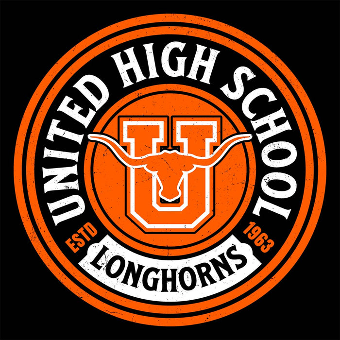 Close-up view of United High School Longhorns Women's Black T-shirt 220