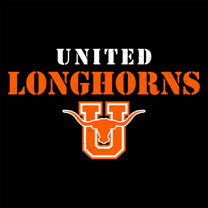 Close-up view of United High School Longhorns Women's Black T-shirt 222