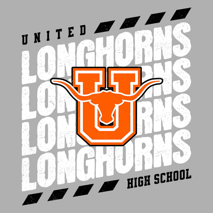 Close-up view of United High School Longhorns Women's Grey T-shirt 223