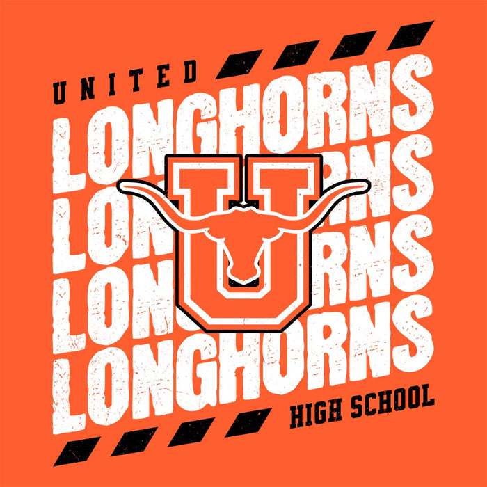 Close-up view of United High School Longhorns Orange Classic Unisex T-shirt 223