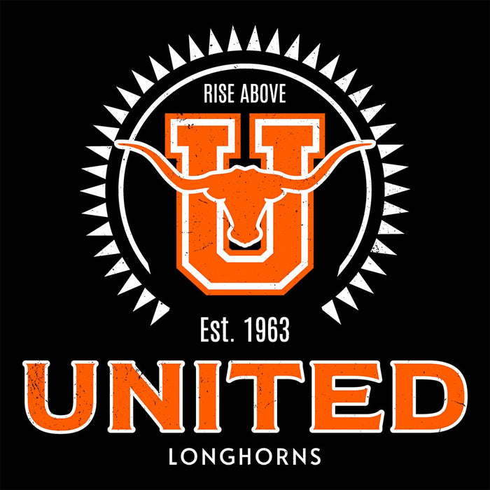 Close-up view of United High School Longhorns Black Classic Unisex T-shirt 226