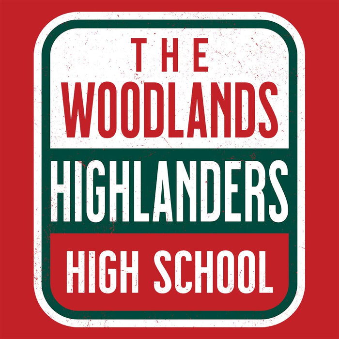 Close-up view of The Woodlands High School Highlanders Red Classic Unisex T-shirt 001