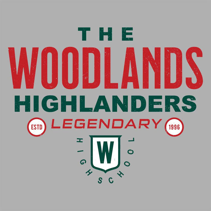 Close-up view of The Woodlands High School Highlanders Athletic Grey Women's T-shirt 003