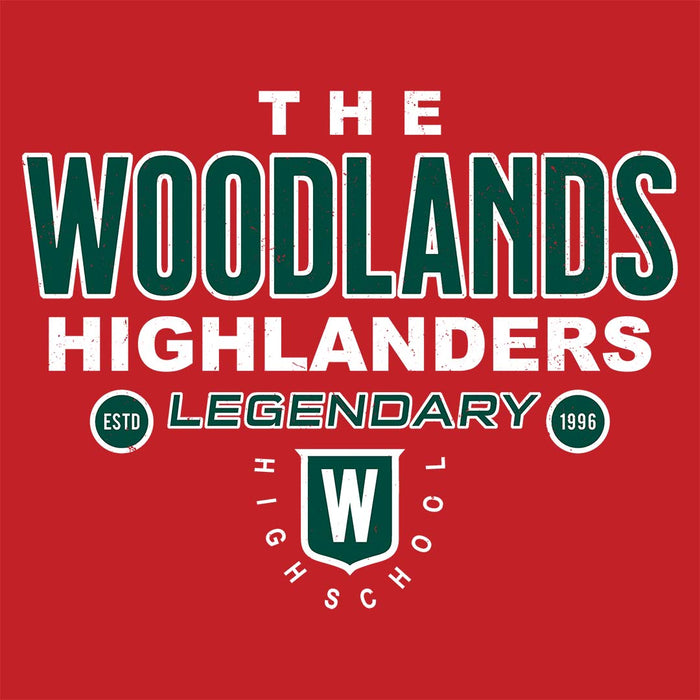 Close-up view of The Woodlands High School Highlanders Red Classic Unisex T-shirt 003