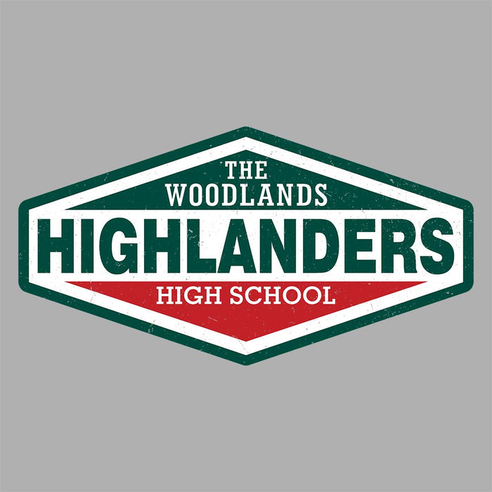 Close-up view of The Woodlands High School Highlanders Athletic Grey Women's T-shirt 009