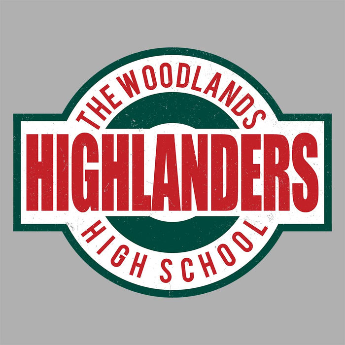 Close-up view of The Woodlands High School Highlanders Unisex 3/4 sleeve Raglan T-shirt 011