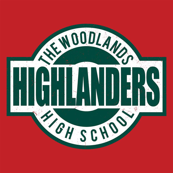 Close-up view of The Woodlands High School Highlanders Red Classic Unisex T-shirt 011